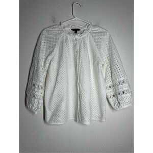 Banana Republic Bohemian Romantic TEXTURED EYELET BLOUSE White Size SP
